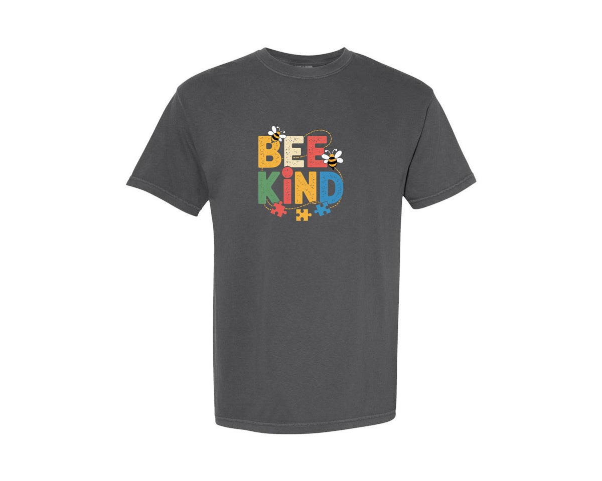brand:Comfort Colors|color:Pepper|Bee Kind Autism Awareness Graphic T-Shirt