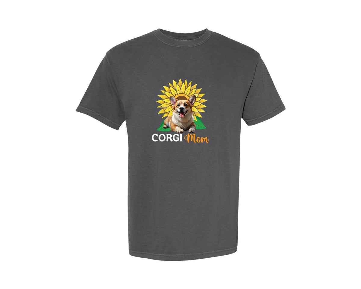 brand:Comfort Colors|color:Pepper|Corgi Mom Sunflower Graphic T-Shirt