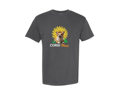 brand:Comfort Colors|color:Pepper|Corgi Mom Sunflower Graphic T-Shirt