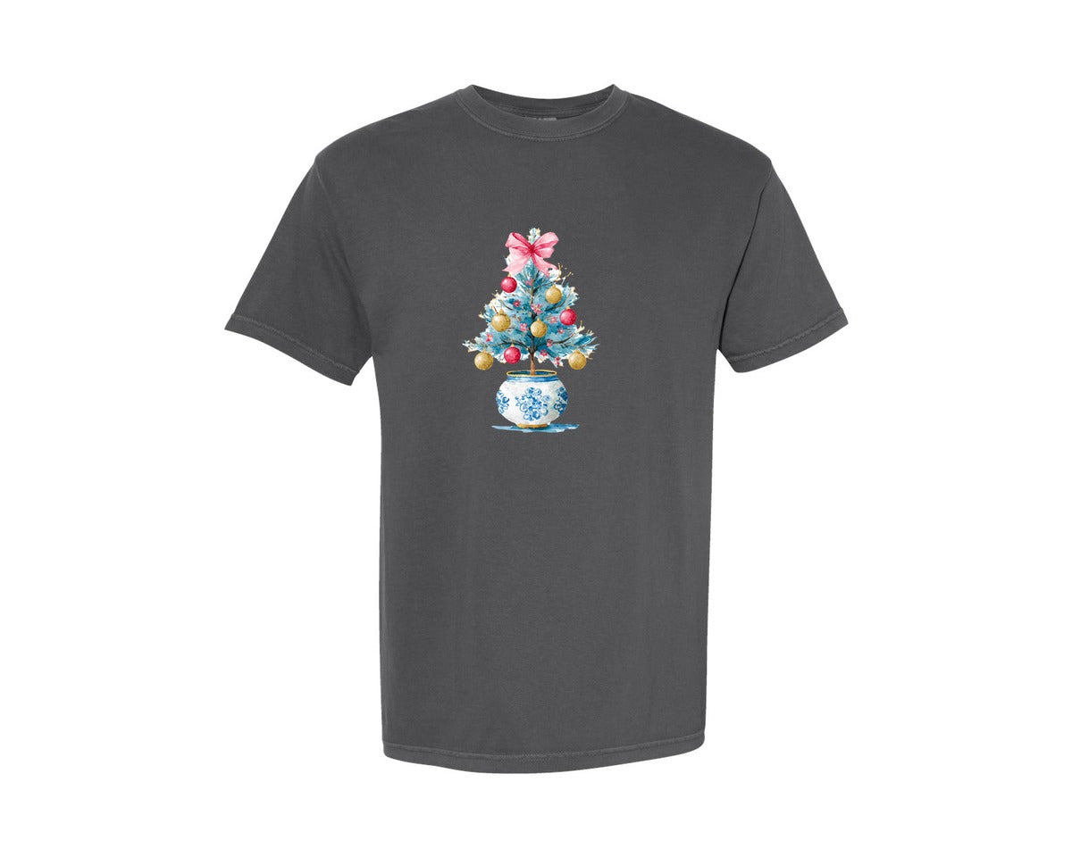 brand:Comfort Colors|color:Pepper|Preppy Christmas Tree Graphic Graphic T-Shirt