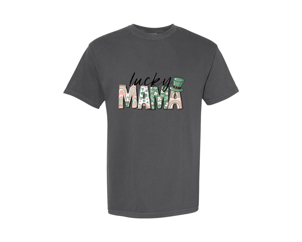 brand:Comfort Colors|color:Pepper|Lucky Mama St Patricks Day 12 Graphic T-Shirt