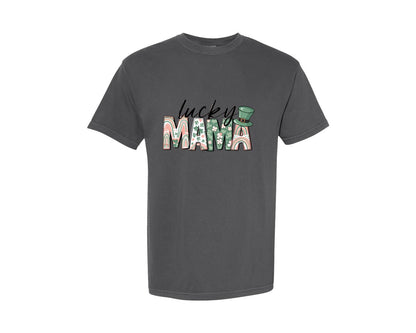 brand:Comfort Colors|color:Pepper|Lucky Mama St Patricks Day 12 Graphic T-Shirt