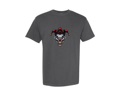 brand:Comfort Colors|color:Pepper|Illustration Of A Scary Clown With Hat Graphic T-Shirt