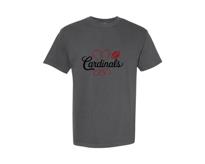 brand:Comfort Colors|color:Pepper|Cardinals Football Mascot Heart Graphic T-Shirt