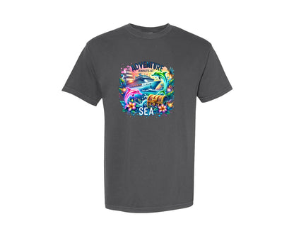 brand:Comfort Colors|color:Pepper|Adventure Awaits At Sea Cruise Graphic T-Shirt