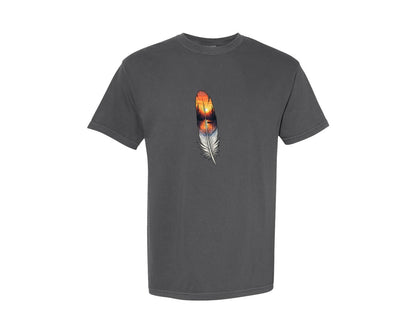 brand:Comfort Colors|color:Pepper|Sunset Nature Feather Graphic T-Shirt