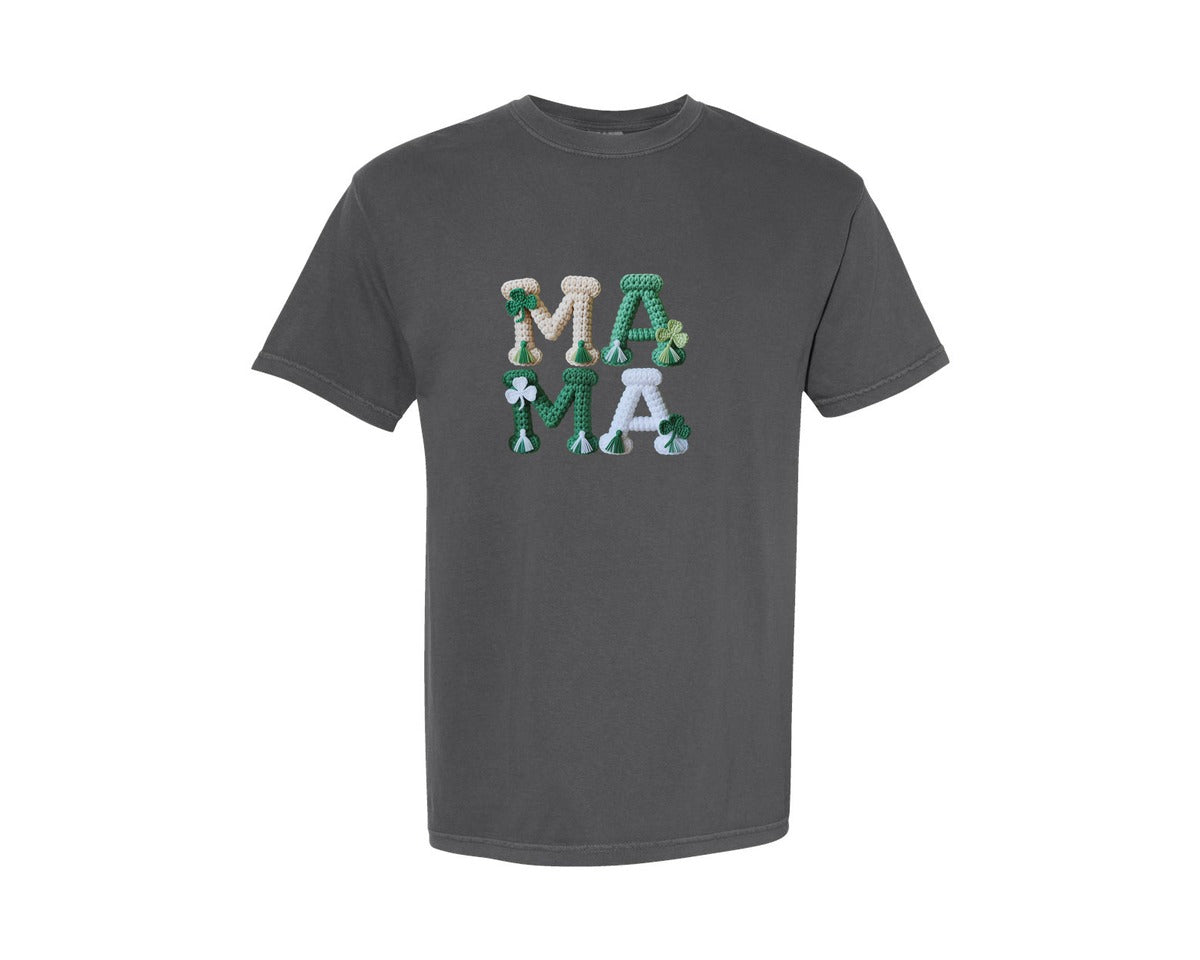 brand:Comfort Colors|color:Pepper|Faux Yarn Lucky Mama St Patricks Da Graphic T-Shirt