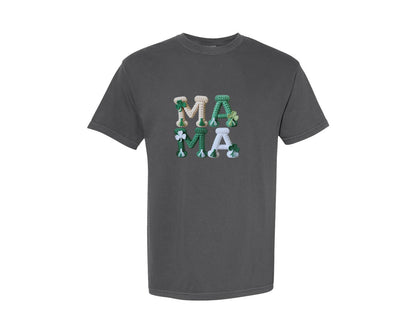 brand:Comfort Colors|color:Pepper|Faux Yarn Lucky Mama St Patricks Da Graphic T-Shirt