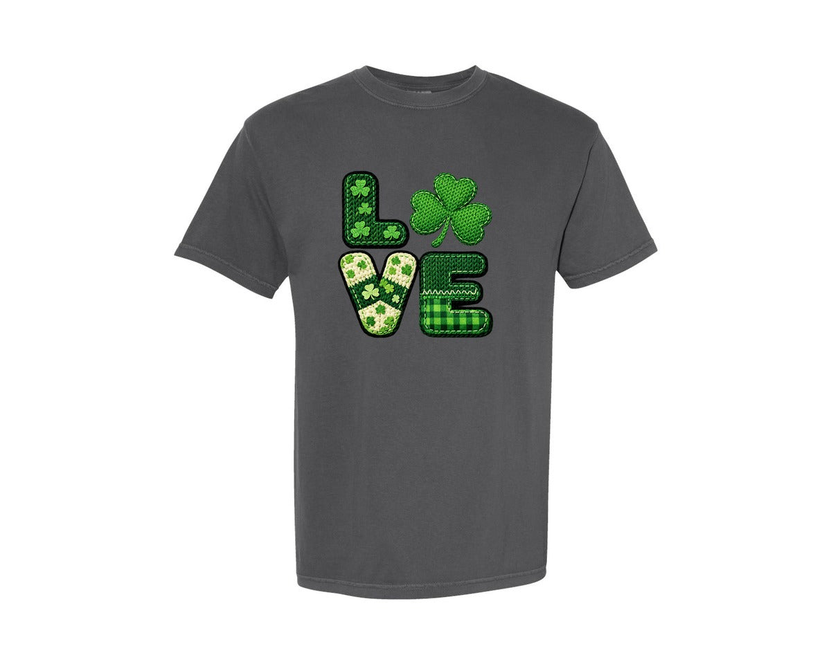 brand:Comfort Colors|color:Pepper|Crochet St Patricks Day Love Graphic T-Shirt