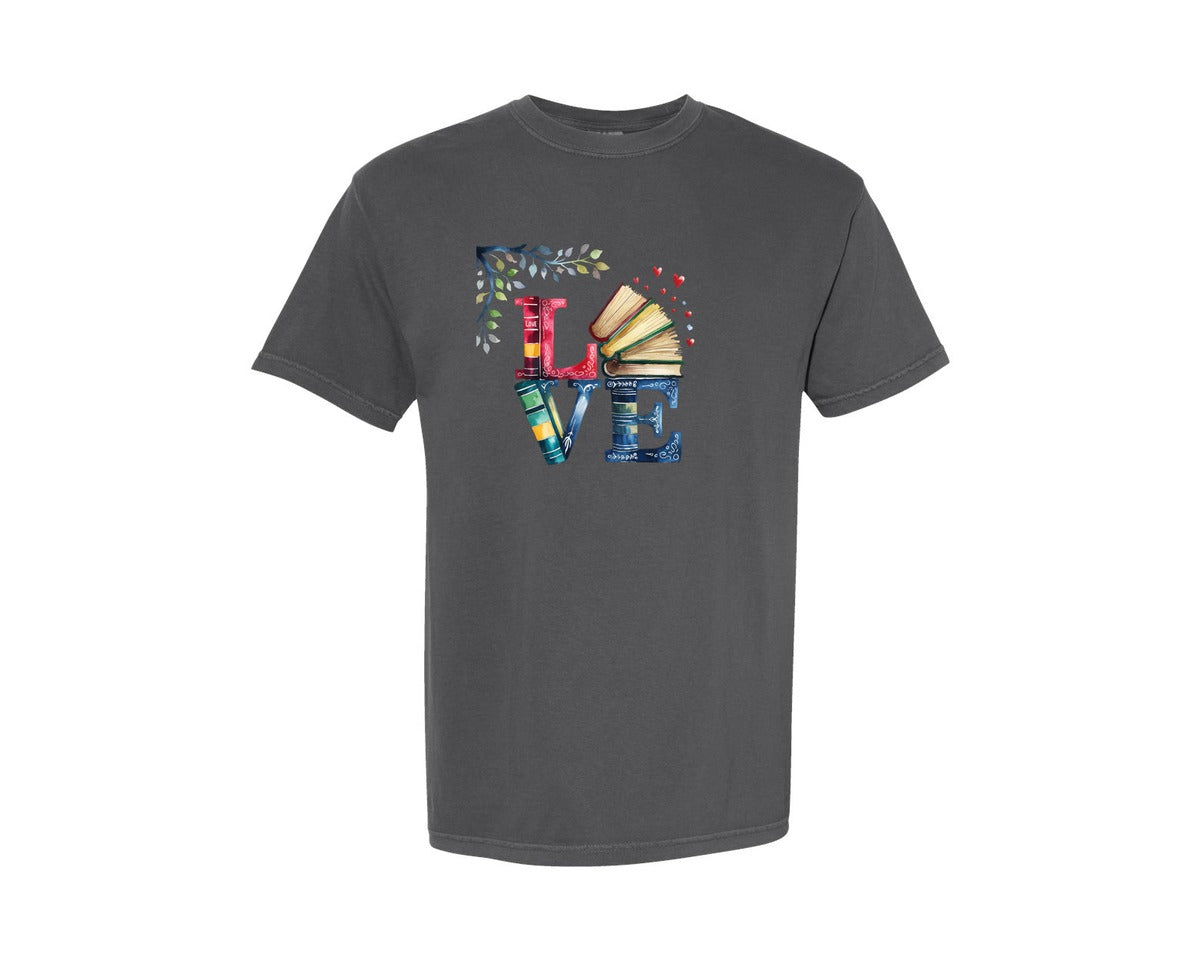brand:Comfort Colors|color:Pepper|Book Love Bookish Hearts Graphic T-Shirt