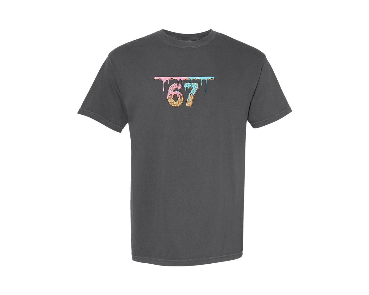 brand:Comfort Colors|color:Pepper|Dripping Ice Cream 67 Number Graphic T-Shirt