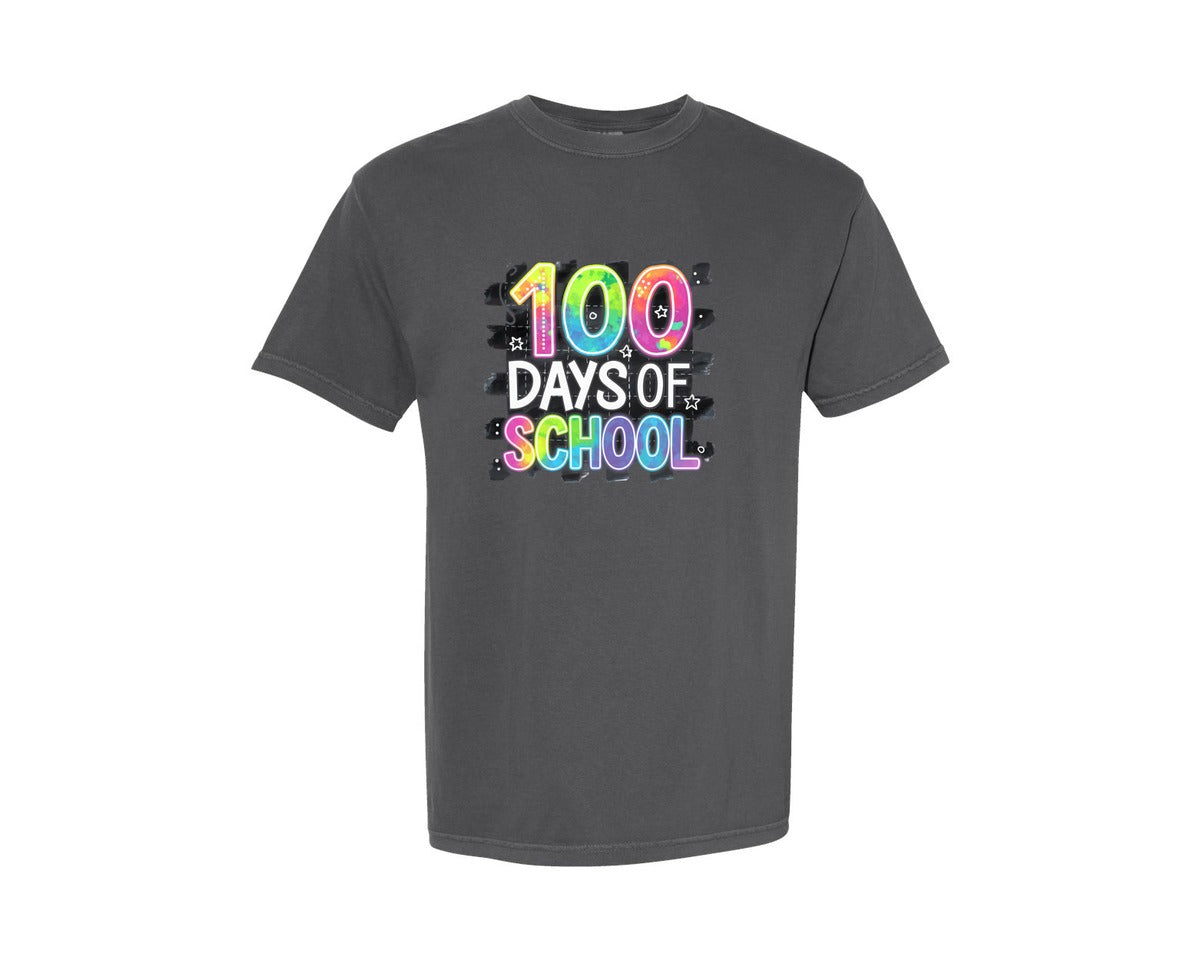 brand:Comfort Colors|color:Pepper|Colorful Neon 100 Days Of School Graphic T-Shirt