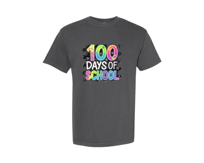 brand:Comfort Colors|color:Pepper|Colorful Neon 100 Days Of School Graphic T-Shirt
