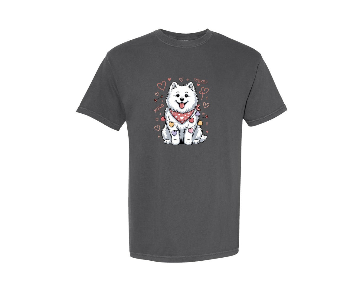 brand:Comfort Colors|color:Pepper|Valentine Samoyed Graphic T-Shirt