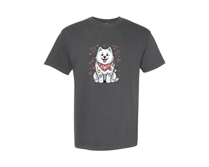brand:Comfort Colors|color:Pepper|Valentine Samoyed Graphic T-Shirt