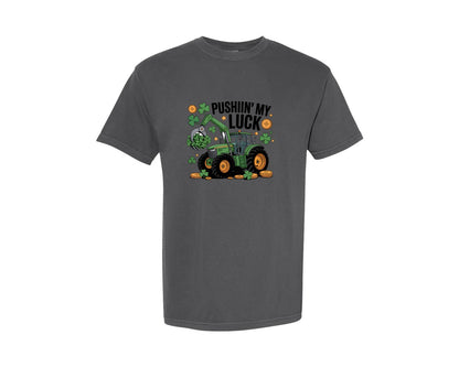 brand:Comfort Colors|color:Pepper|Pushin My Luck St Patrick Tractor Graphic T-Shirt