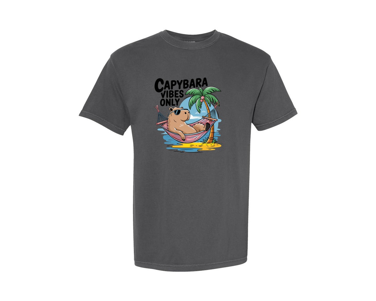 brand:Comfort Colors|color:Pepper|Capybara Vibes Only Summer T Shirt Print Graphic T-Shirt