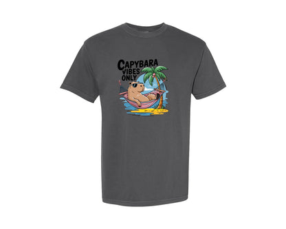 brand:Comfort Colors|color:Pepper|Capybara Vibes Only Summer T Shirt Print Graphic T-Shirt