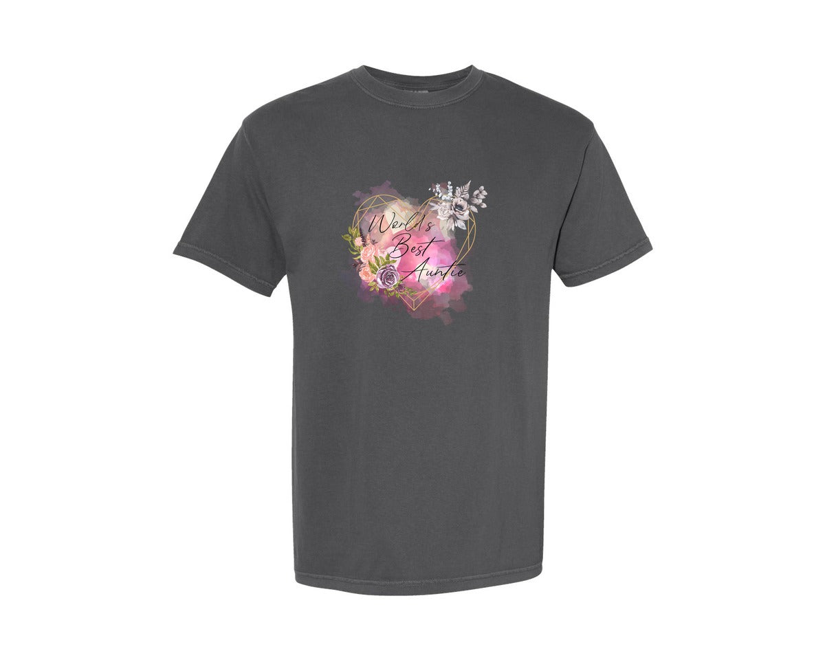 brand:Comfort Colors|color:Pepper|Worlds Best Auntie Heart Graphic T-Shirt