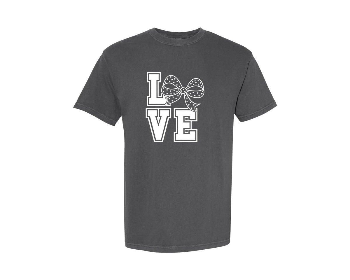 brand:Comfort Colors|color:Pepper|Varsity Love Bow Valentine Day Graphic T-Shirt