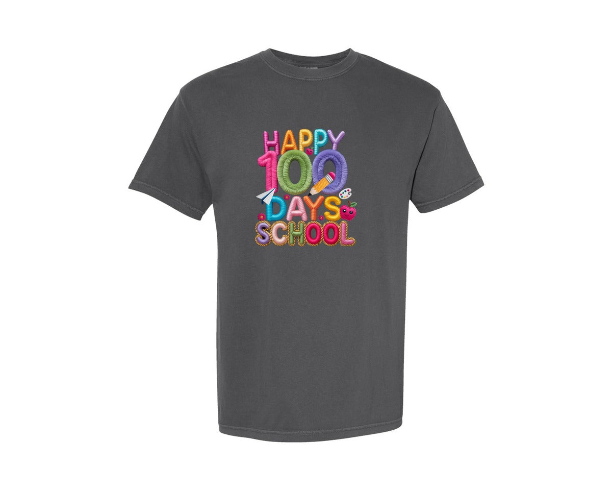brand:Comfort Colors|color:Pepper|Faux Yarn 100 Days School Teacher Life Graphic T-Shirt