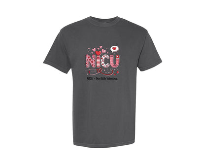 brand:Comfort Colors|color:Pepper|Nicu Nurse Valentine Tshirt Design 2 Graphic T-Shirt