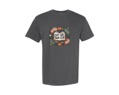 brand:Comfort Colors|color:Pepper|Cozy Girl Book Club Fall Design Graphic T-Shirt