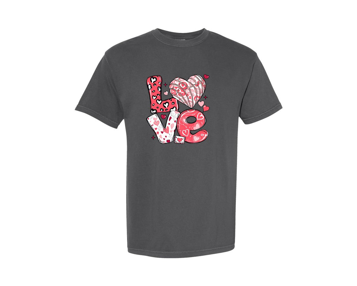 brand:Comfort Colors|color:Pepper|Love Valentine Heart Valentines Day Graphic T-Shirt