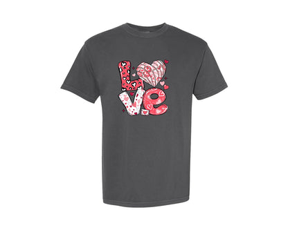 brand:Comfort Colors|color:Pepper|Love Valentine Heart Valentines Day Graphic T-Shirt