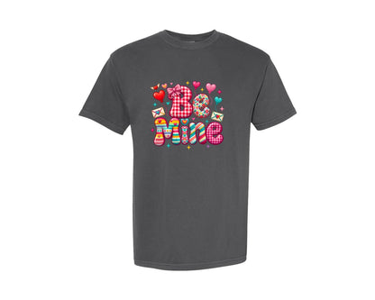 brand:Comfort Colors|color:Pepper|Patchwork Be Mine Valentines Day 7 Graphic T-Shirt