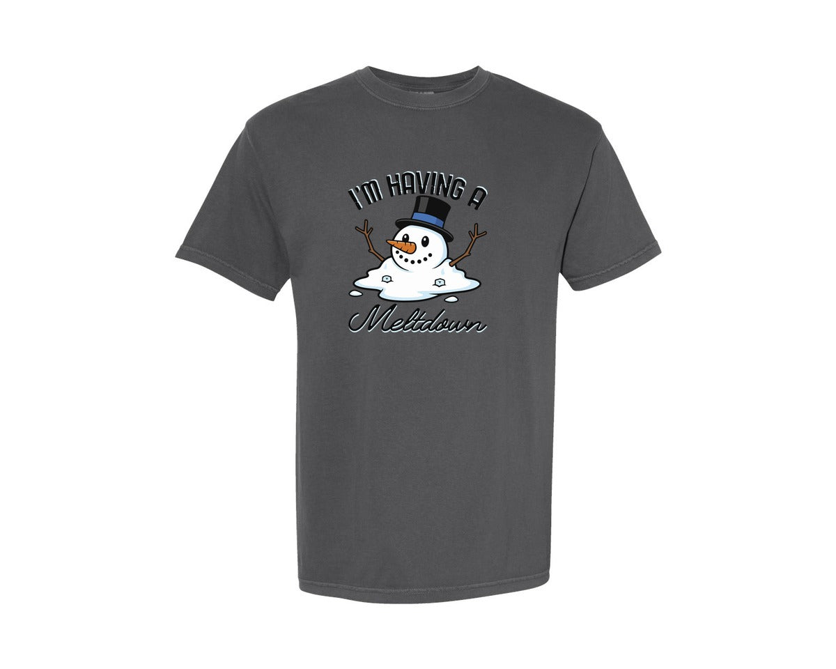 brand:Comfort Colors|color:Pepper|Funny Melting Snowman Winter Graphic T-Shirt