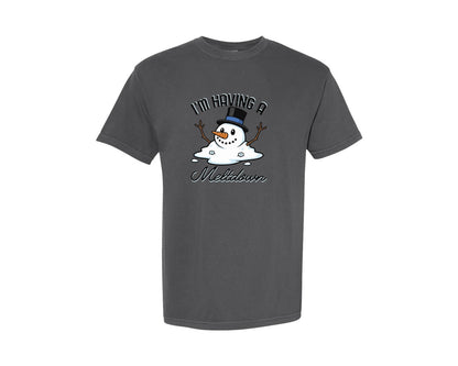 brand:Comfort Colors|color:Pepper|Funny Melting Snowman Winter Graphic T-Shirt