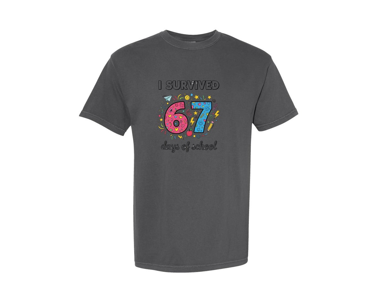 brand:Comfort Colors|color:Pepper|Funny I Survived 67 Days Of School 2 Graphic T-Shirt