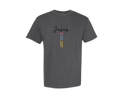 brand:Comfort Colors|color:Pepper|Jesus Is The Light Shirt Svgbible Verse Graphic T-Shirt