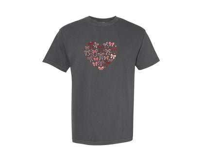 brand:Comfort Colors|color:Pepper|Valentine Coquette Bow Heart Graphic T-Shirt