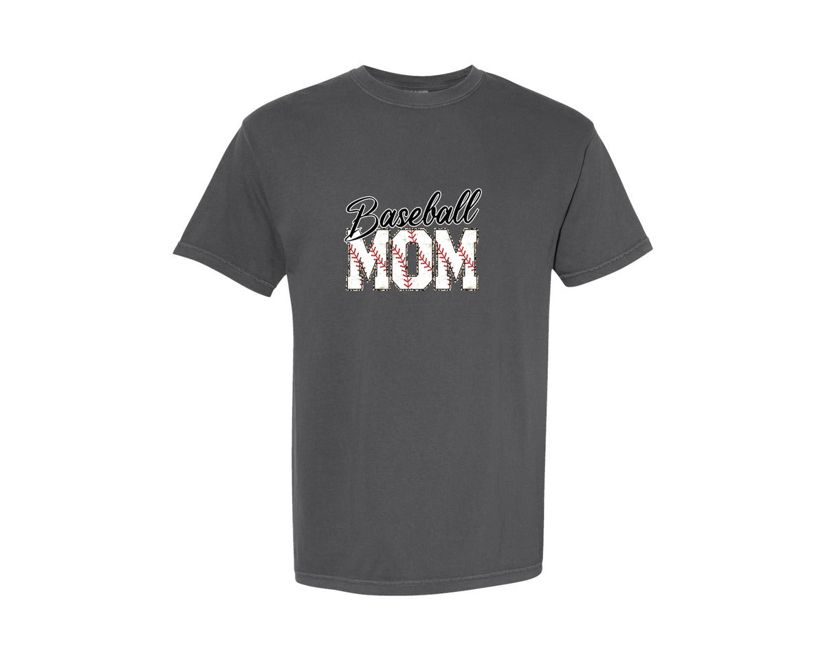 brand:Comfort Colors|color:Pepper|Baseball Mom Retro Leopard Mom Graphic T-Shirt