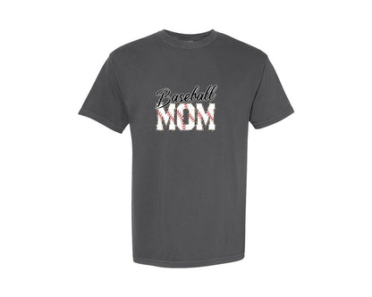 brand:Comfort Colors|color:Pepper|Baseball Mom Retro Leopard Mom Graphic T-Shirt