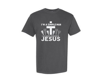 brand:Comfort Colors|color:Pepper|Christian Guitar Im A Simple Man Graphic T-Shirt