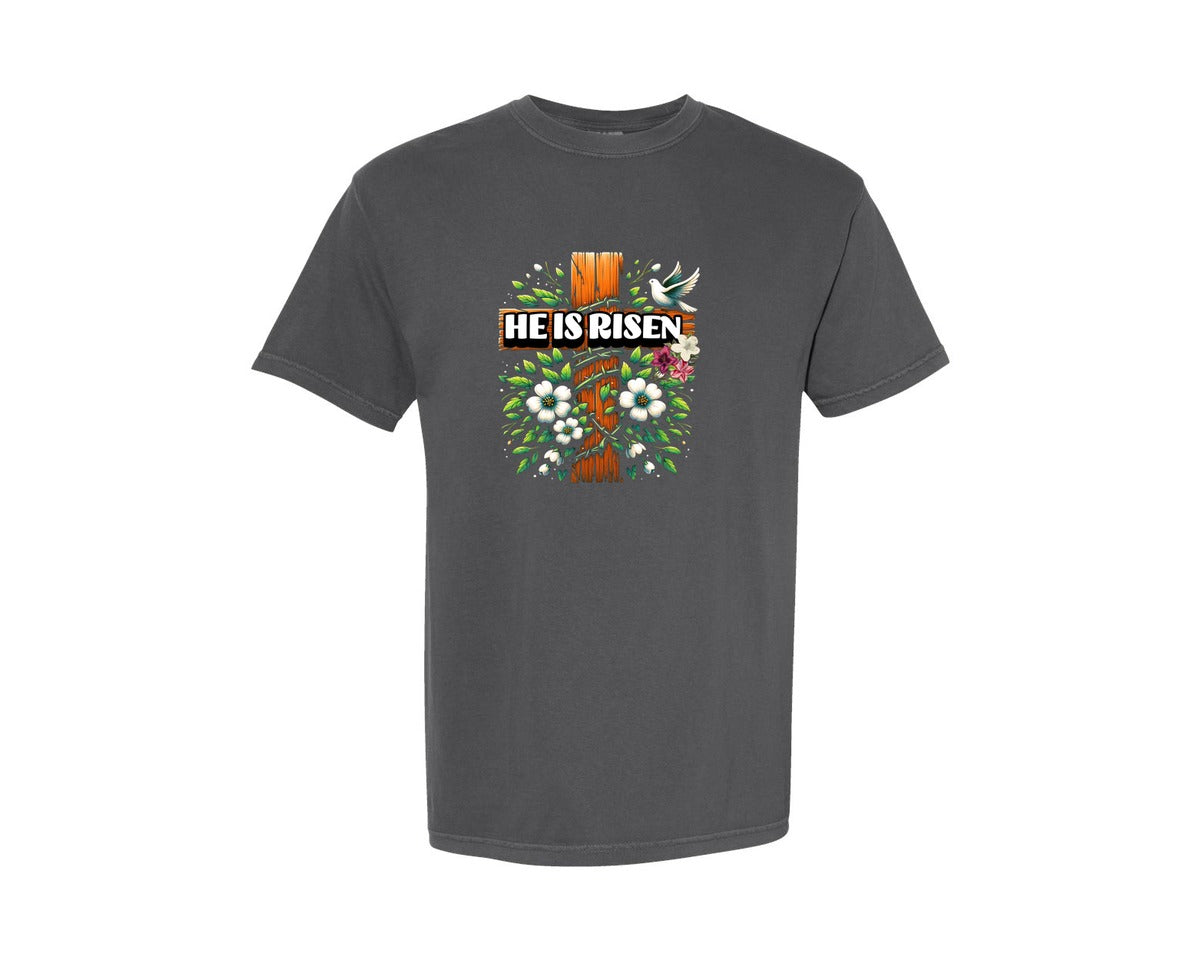 brand:Comfort Colors|color:Pepper|He Is Risen Easter Jesus Christ Graphic T-Shirt