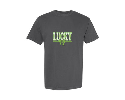 brand:Comfort Colors|color:Pepper|Retro Checkered Lucky St Patricks Day C 2 Graphic T-Shirt