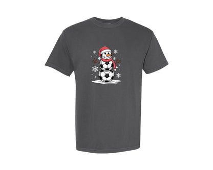 brand:Comfort Colors|color:Pepper|Soccer Snowman Winter Sports Graphic T-Shirt
