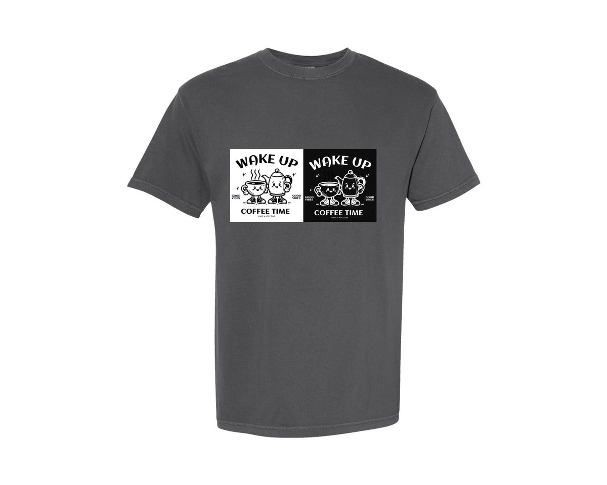 brand:Comfort Colors|color:Pepper|Wake Up Cute Coffee Time Quote Graphic T-Shirt