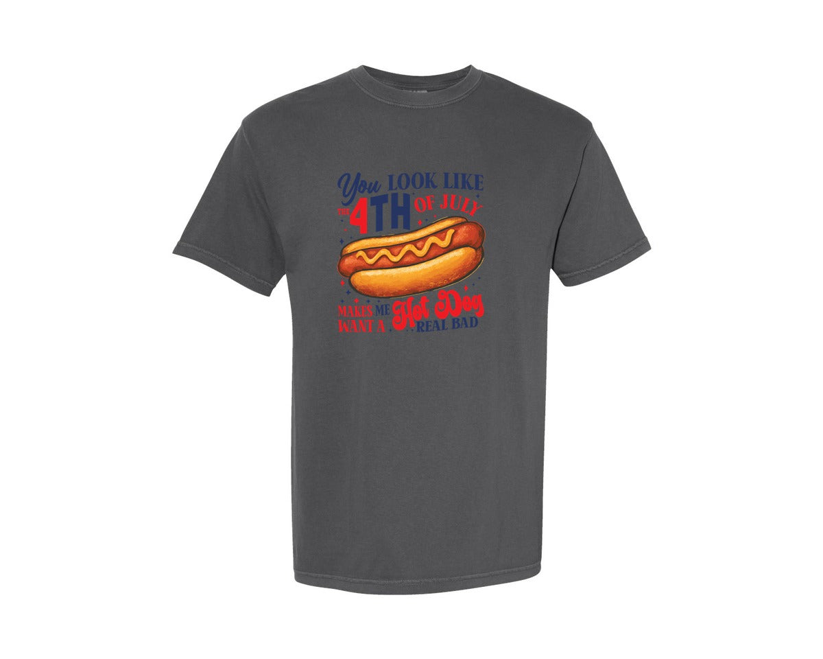 brand:Comfort Colors|color:Pepper|You Look Like 4Th Of July Hot Dog Graphic T-Shirt