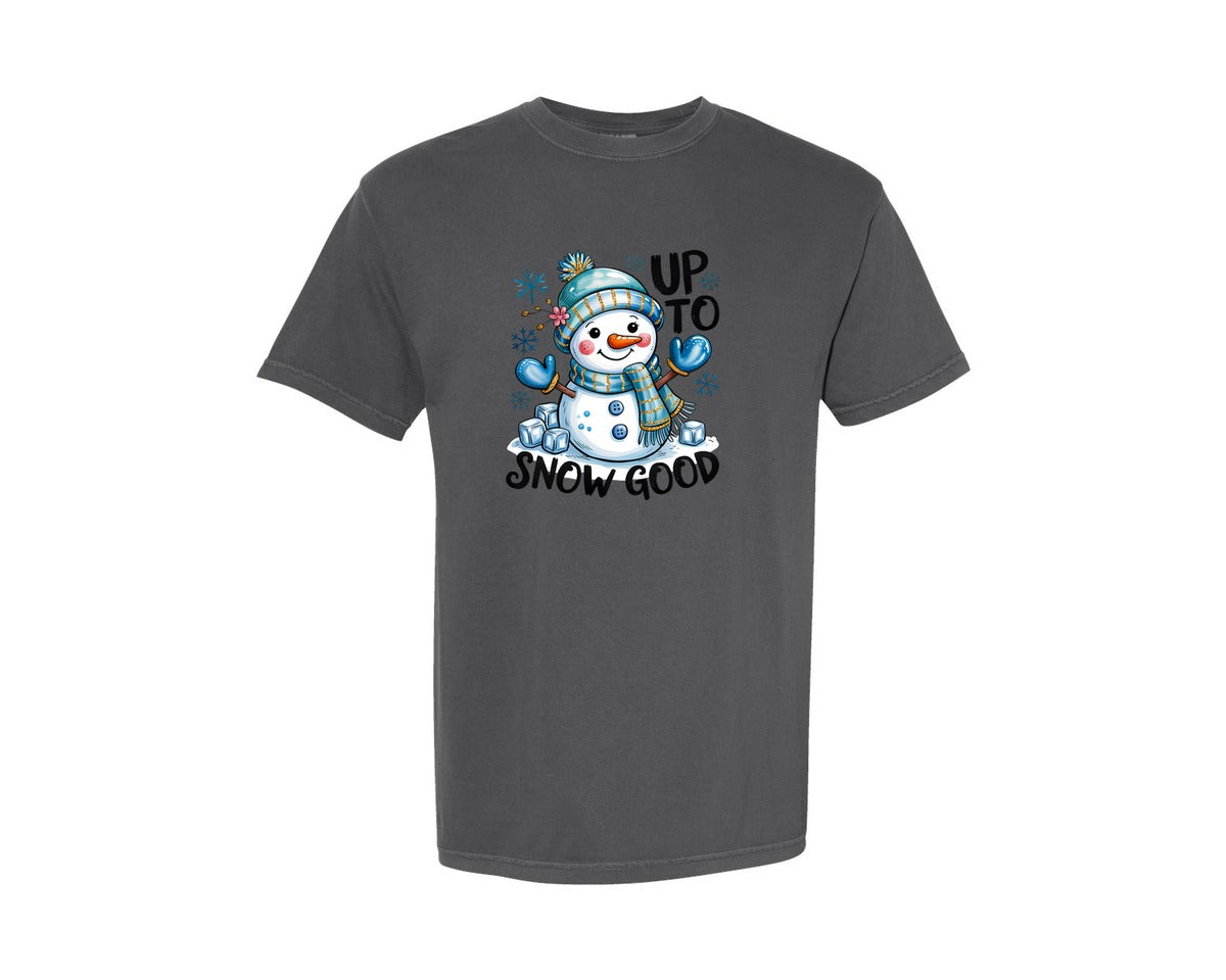 brand:Comfort Colors|color:Pepper|Funny Winter Snowman Up To Snow Graphic T-Shirt