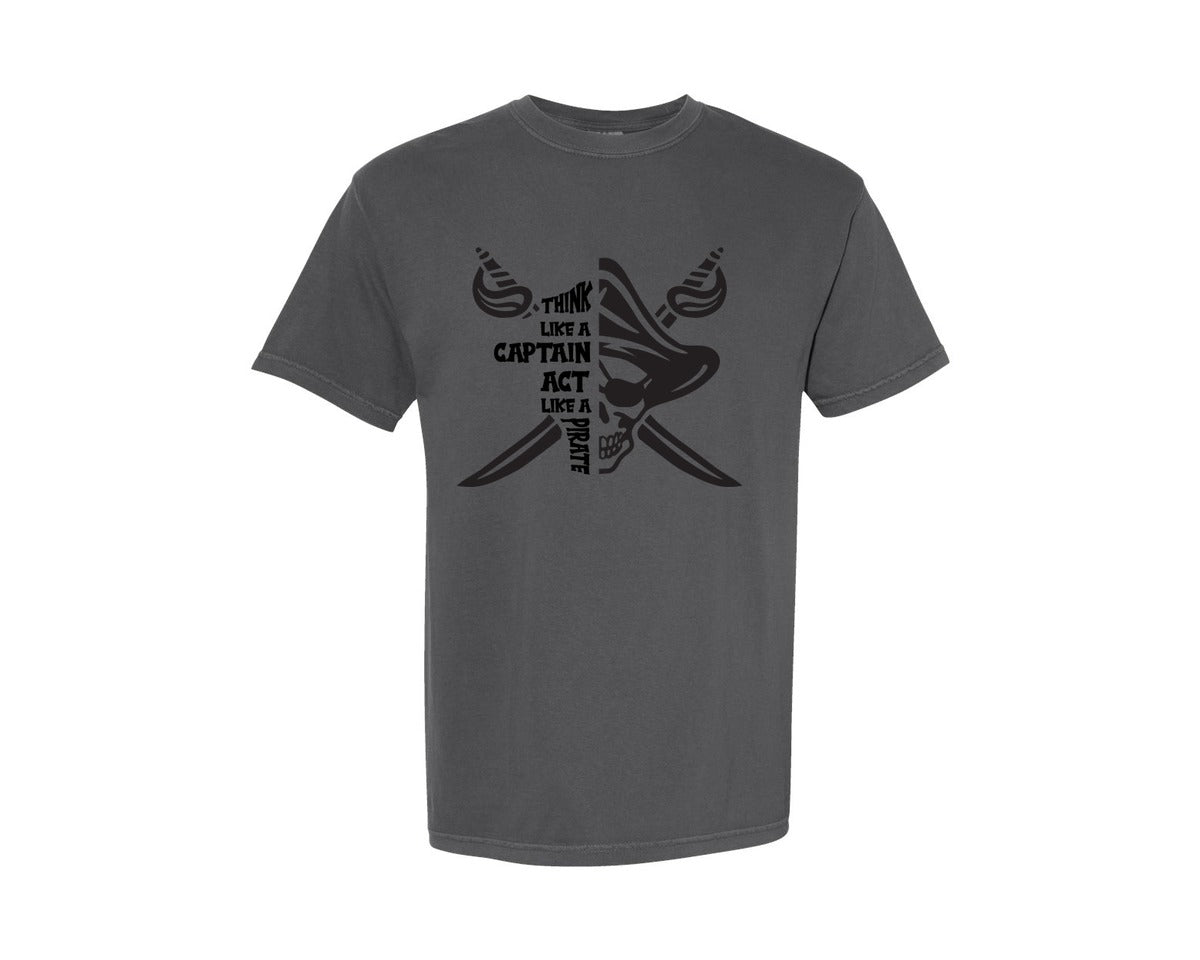 brand:Comfort Colors|color:Pepper|Think Like A Captain Act Like A Pirate Graphic T-Shirt