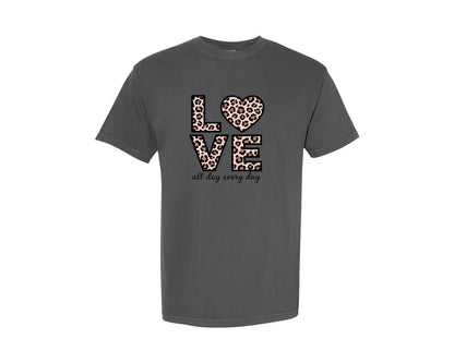 brand:Comfort Colors|color:Pepper|Leopard Print Love Valentine 2 Graphic T-Shirt