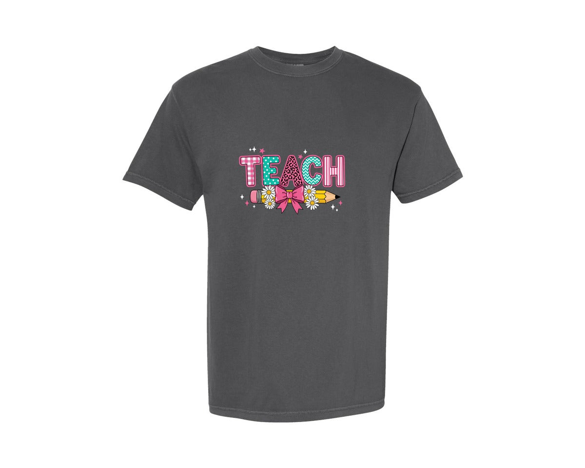brand:Comfort Colors|color:Pepper|Teach Cute Teacher Back To School Graphic T-Shirt