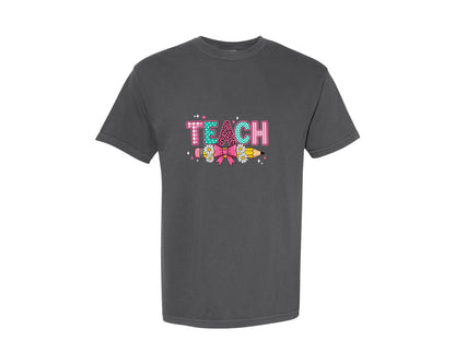 brand:Comfort Colors|color:Pepper|Teach Cute Teacher Back To School Graphic T-Shirt