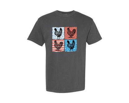 brand:Comfort Colors|color:Pepper|Happy 4Th Of July Farm Chicken Graphic T-Shirt
