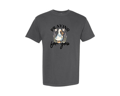 brand:Comfort Colors|color:Pepper|Jesus Cross Goose Praying For You Graphic T-Shirt
